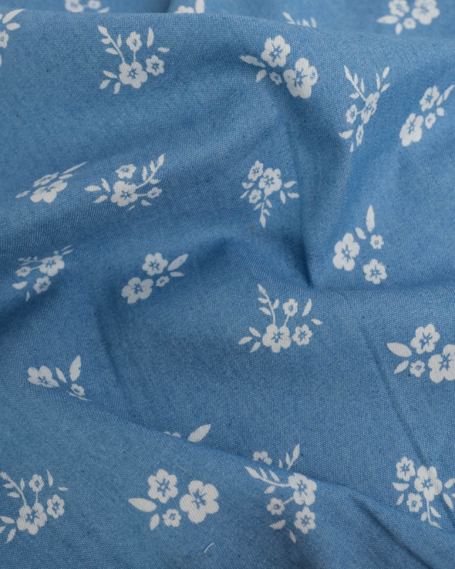 Tissu Chambray Jean PalermeFleur Fond Bleu Clair - Mercerine