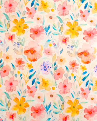 Voile de Coton Mila Fleur Aquarelle Rose - Mercerine