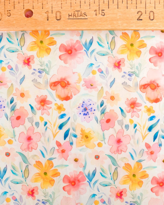 Voile de Coton Mila Fleur Aquarelle Rose  - Mercerine