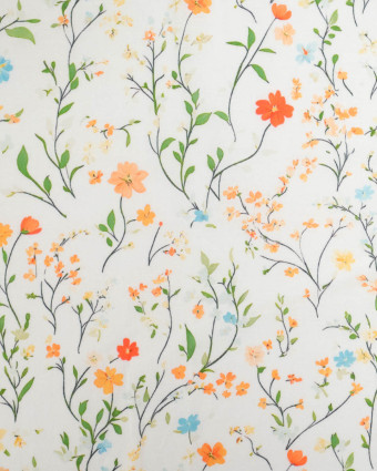 Voile de Coton Mila Fleur Des Champs Orange Vert  - Mercerine