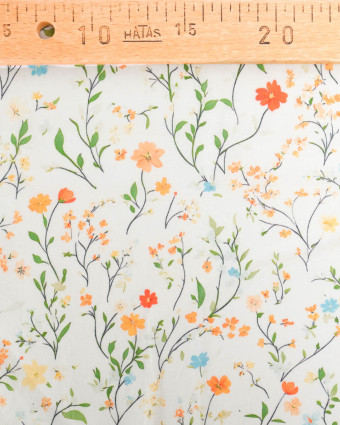 Voile de Coton Mila Fleur Des Champs Orange Vert  - Mercerine