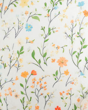 Voile de Coton Mila Fleur Des Champs Orange Vert  - Mercerine