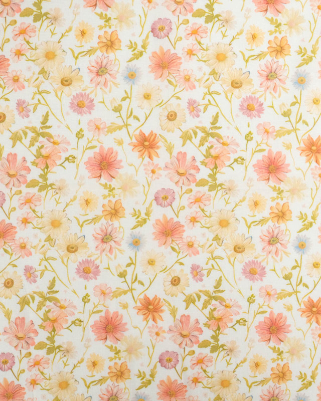 Voile de Coton Mila Fleur Vintage Peche - Mercerine