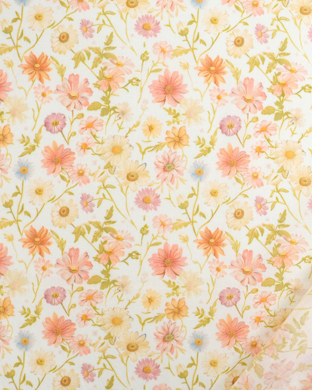 Voile de Coton Mila Fleur Vintage Peche - Mercerine