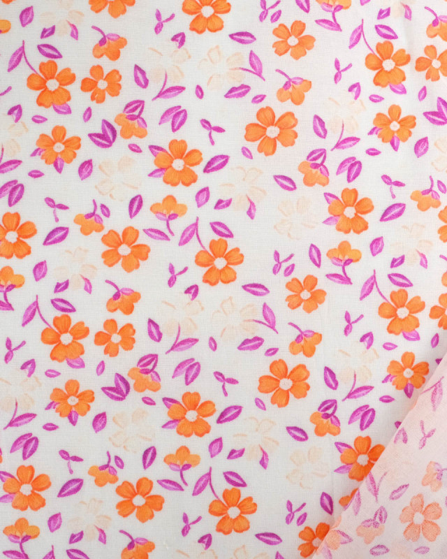 Voile de Coton Mila Flora Orange Violet - Mercerine