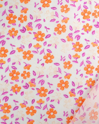 Voile de Coton Mila Flora Orange Violet - Mercerine