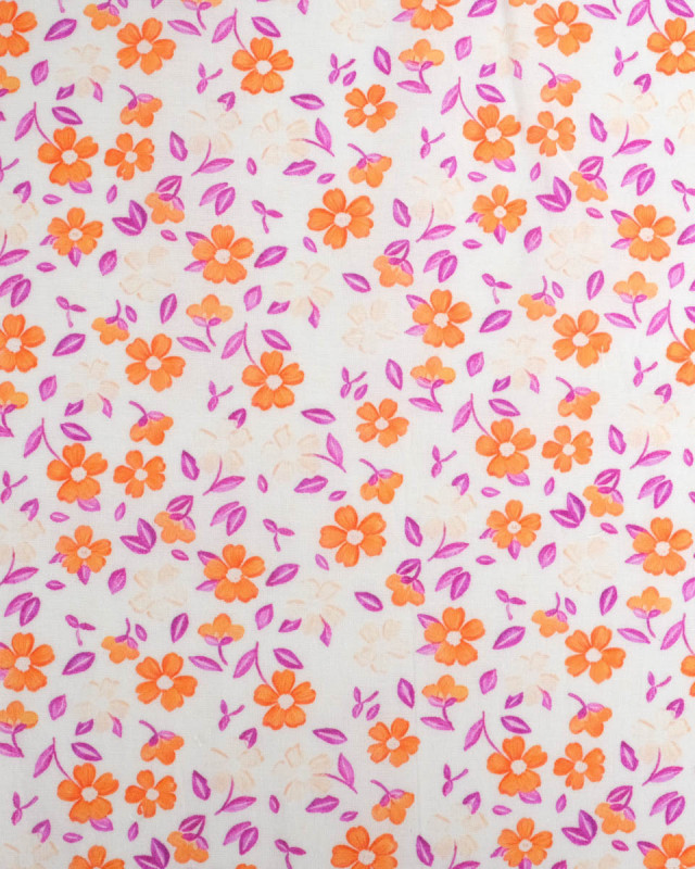 Voile de Coton Mila Flora Orange Violet - Mercerine