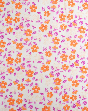 Voile de Coton Mila Flora Orange Violet - Mercerine