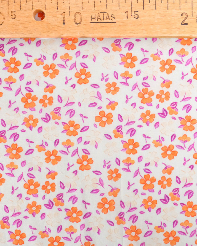 Voile de Coton Mila Flora Orange Violet - Mercerine