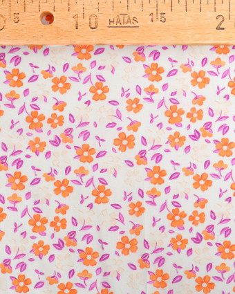 Voile de Coton Mila Flora Orange Violet - Mercerine