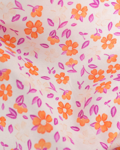 Voile de Coton Mila Flora Orange Violet - Mercerine