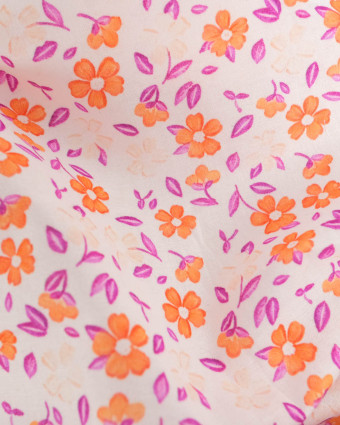 Voile de Coton Mila Flora Orange Violet - Mercerine