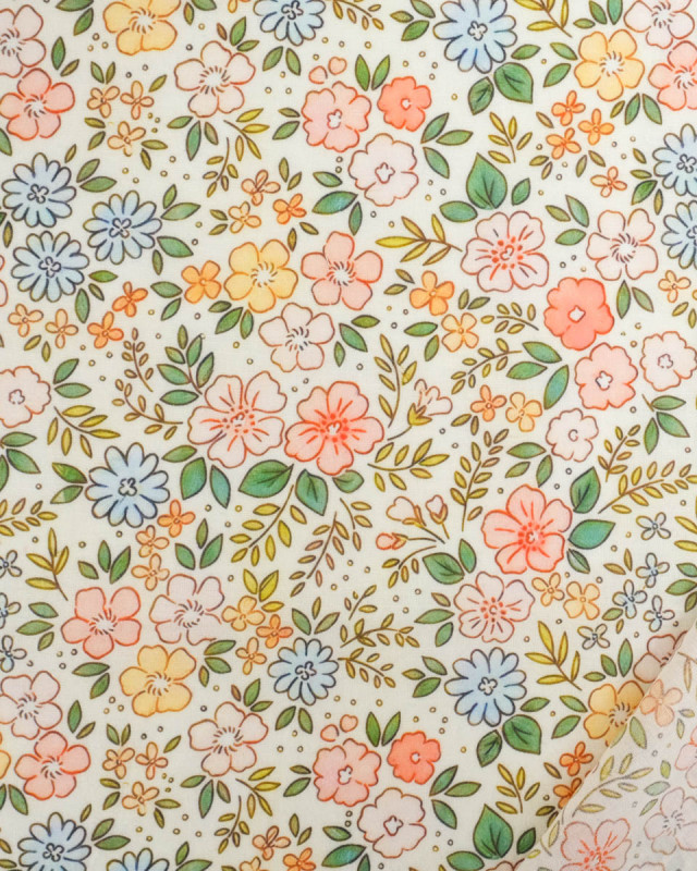 Voile de Coton Mila Camille Rose Peche Vert - Mercerine