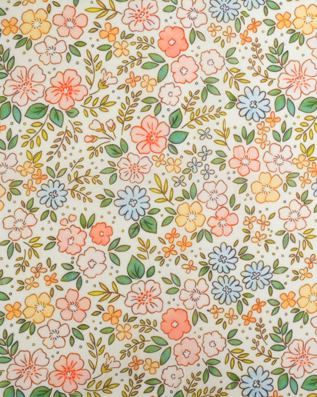 Voile de Coton Mila Camille Rose Peche Vert - Mercerine