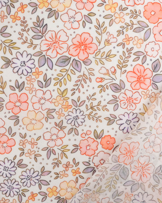 Voile de Coton Mila Camille Rose Peche Mauve - Mercerine