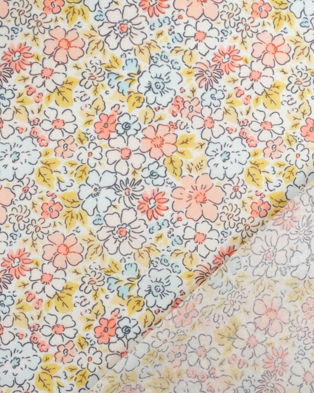 Voile de Coton Mila Fleur Rose Bleu Ciel - Mercerine