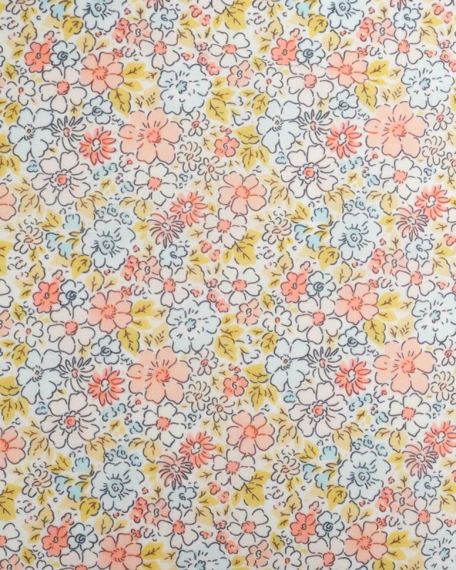 Voile de Coton Mila Fleur Rose Bleu Ciel - Mercerine