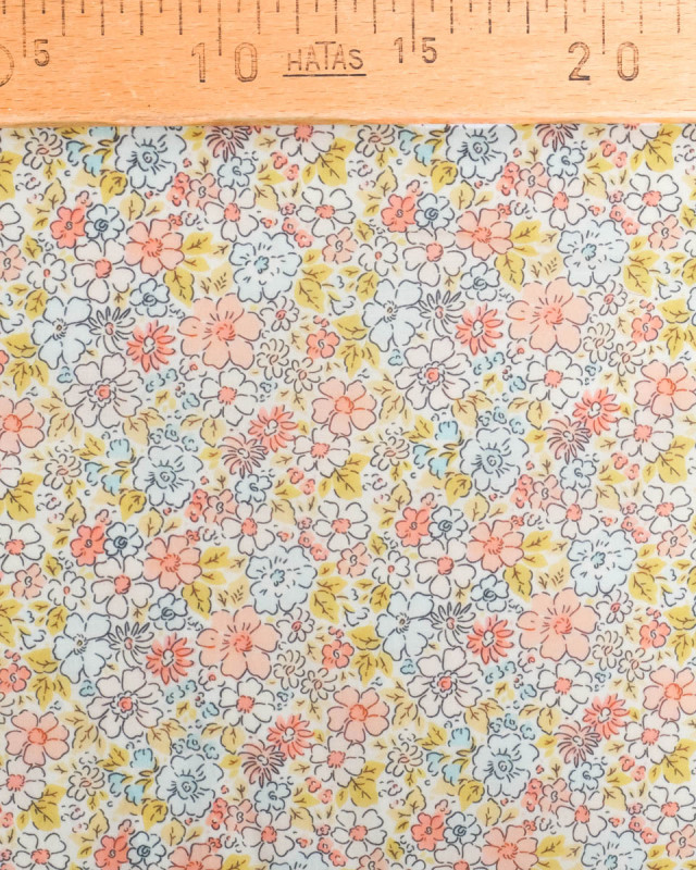 Voile de Coton Mila Fleur Rose Bleu Ciel - Mercerine