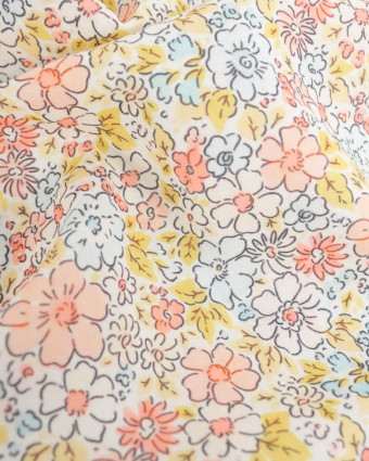 Voile de Coton Mila Fleur Rose Bleu Ciel - Mercerine