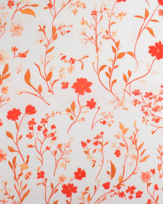 Voile de Coton Mila Fleur Des Champs Rouge - Mercerine