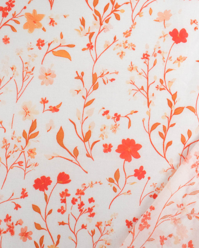 Voile de Coton Mila Fleur Des Champs Rouge - Mercerine