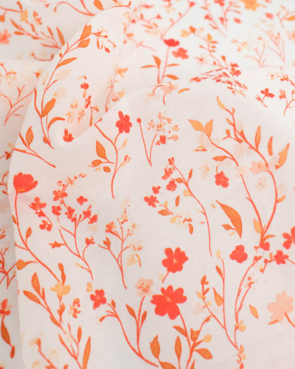 Voile de Coton Mila Fleur Des Champs Rouge - Mercerine