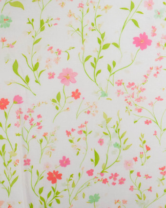 Voile de Coton Mila Fleur Des Champs Rose Anis - Mercerine