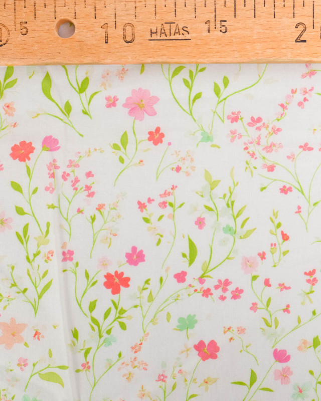 Voile de Coton Mila Fleur Des Champs Rose Anis - Mercerine