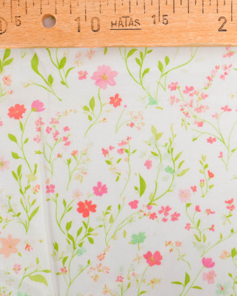 Voile de Coton Mila Fleur Des Champs Rose Anis - Mercerine