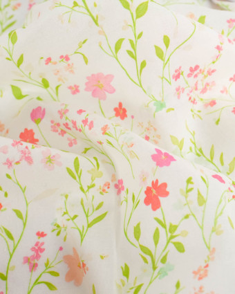 Voile de Coton Mila Fleur Des Champs Rose Anis - Mercerine
