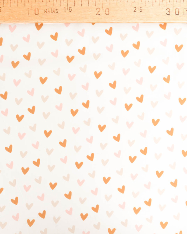 Popeline de Coton Motif Cœur Fond Ecru - Mercerine