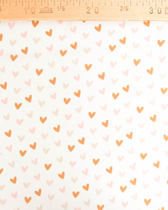 Popeline de Coton Motif Cœur Fond Ecru - Mercerine