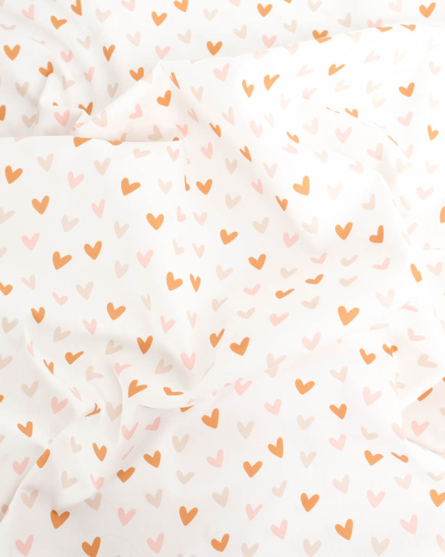 Popeline de Coton Motif Cœur Fond Ecru - Mercerine
