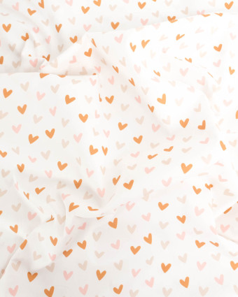 Popeline de Coton Motif Cœur Fond Ecru - Mercerine
