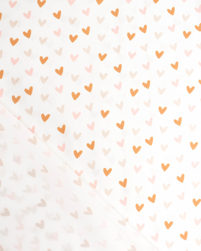 Popeline de Coton Motif Cœur Fond Ecru - Mercerine