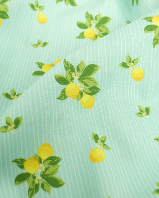 Popeline de Coton Citrons Fond Vert - Mercerine