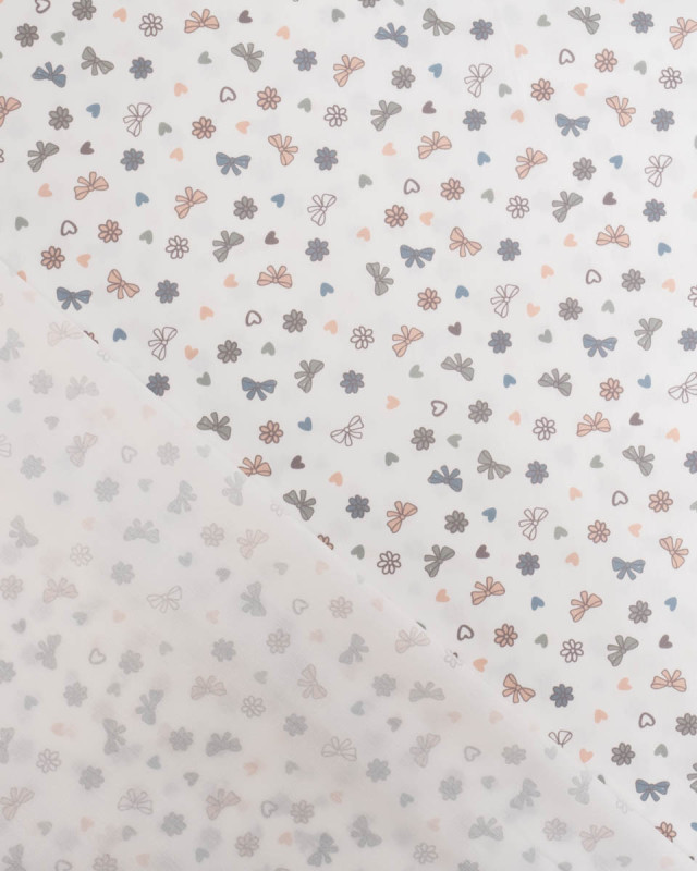 Popeline de Coton Petit Nœud Fond Blanc - Mercerine