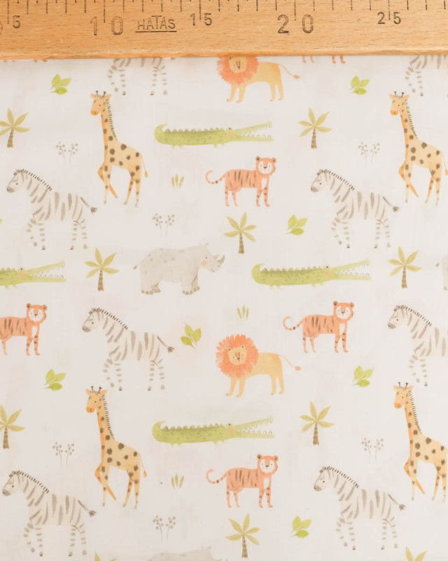 Popeline de Coton Motif Jungle Fond Ecru - Mercerine