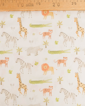 Popeline de Coton Motif Jungle Fond Ecru - Mercerine