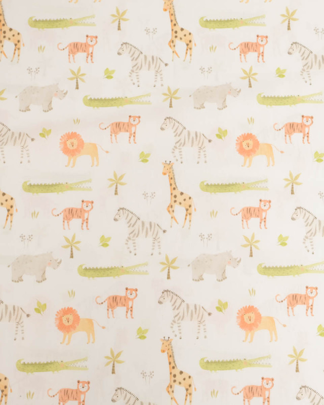 Popeline de Coton Motif Jungle Fond Ecru - Mercerine