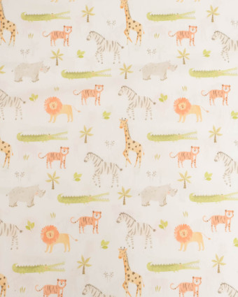 Popeline de Coton Motif Jungle Fond Ecru - Mercerine
