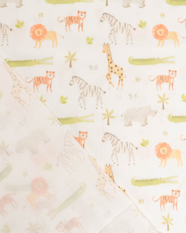 Popeline de Coton Motif Jungle Fond Ecru - Mercerine