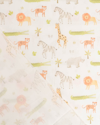 Popeline de Coton Motif Jungle Fond Ecru - Mercerine