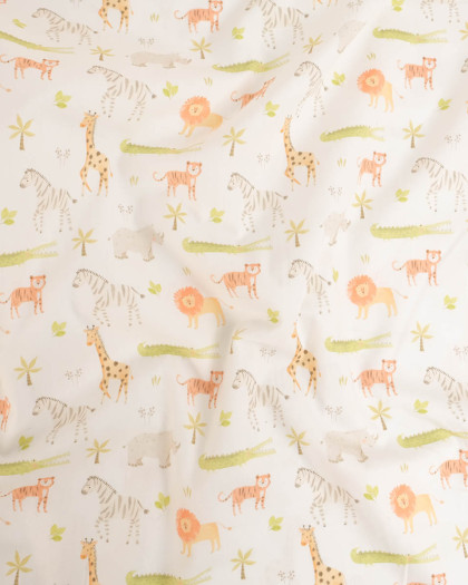 Popeline de Coton Motif Jungle Fond Ecru - Mercerine