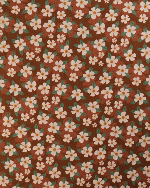 Popeline de Coton Fleur Fond Marron - Mercerine