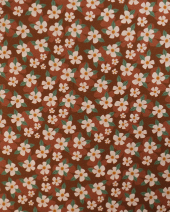 Popeline de Coton Fleur Fond Marron - Mercerine