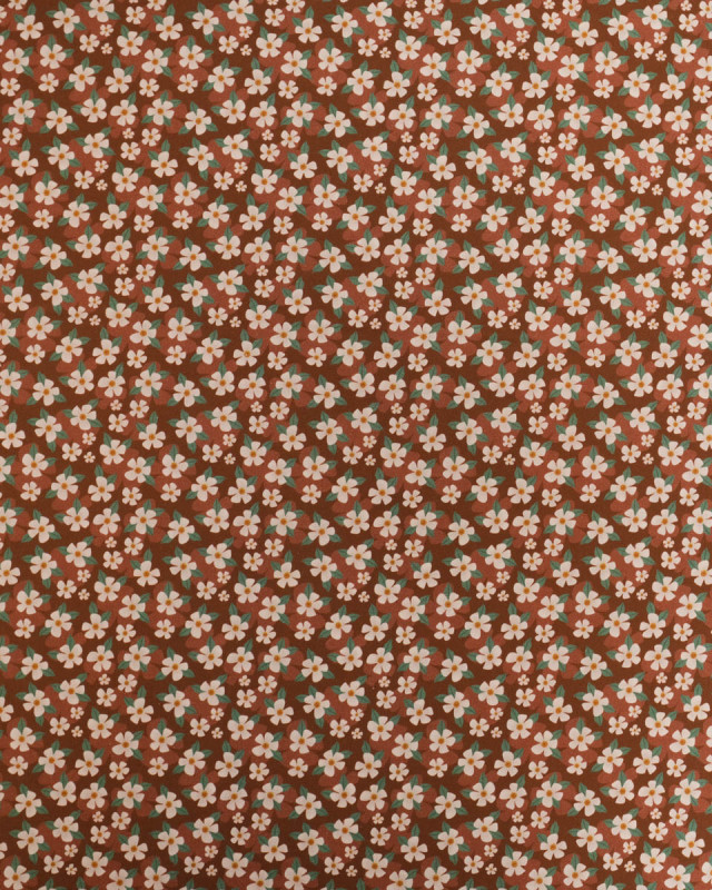 Popeline de Coton Fleur Fond Marron - Mercerine