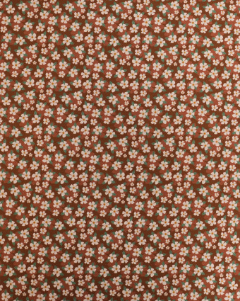 Popeline de Coton Fleur Fond Marron - Mercerine