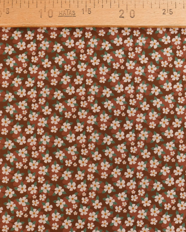 Popeline de Coton Fleur Fond Marron - Mercerine