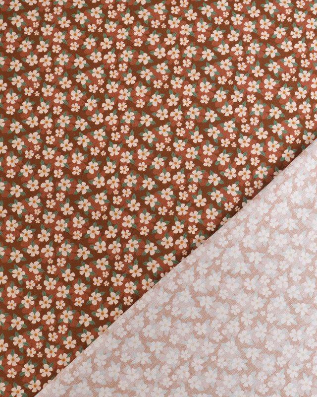 Popeline de Coton Fleur Fond Marron - Mercerine